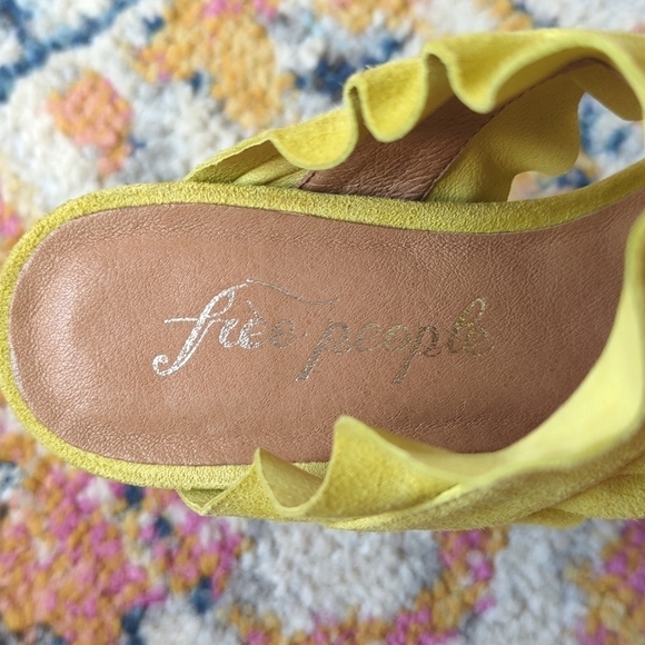 Free People Rosie Ruffled Suede Leather Open Toe Heeled Sandals Chartreuse 36 - Picture 12 of 16